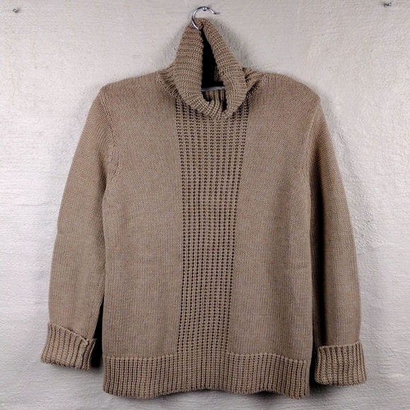 Liz Claiborne Tan Turtleneck Long Sleeve Pull Over Ribber Medium Knit Sweater - Picture 10 of 10
